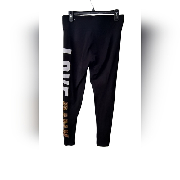 Love PINK Victoria's Secret Sequin Bling Black Yoga Athletic Stretchy Leggings M - Picture 3 of 8